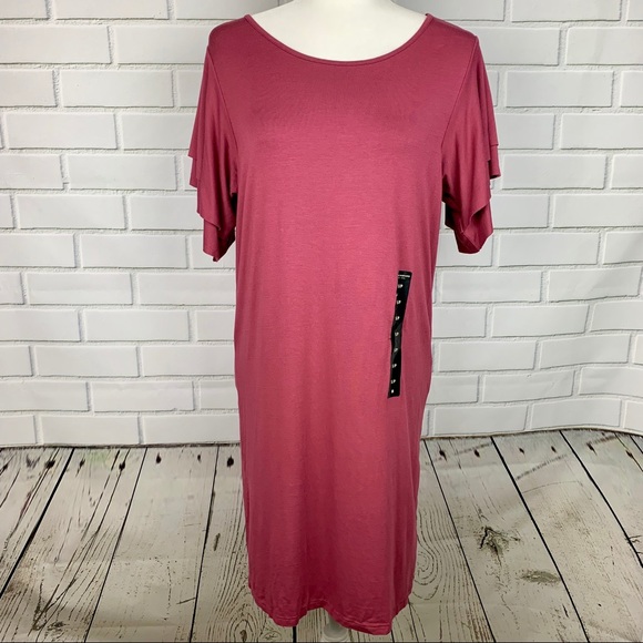 LUCKY BRAND Ruffled Sleeve T-Shirt Dress Wine S/P - Picture 4 of 6